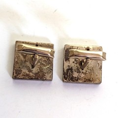 Vintage Estate Signed Sterling Silver Abalone Inlay Square Cuff Links