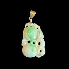 Chinese Vintage Hand Carved Jadeite Fruit Pendant Gold Bezel