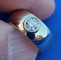 EARTH MINED DIAMOND Deco Engagement Ring Bezel set Chunky Dome 14K GOLD BAND 6.2