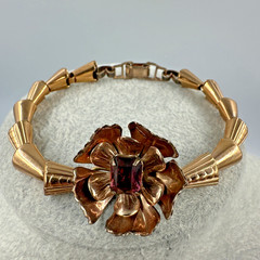 Vintage Barclay 1/20 12K Gold Filled Bracelet Purple Crystal Flower Sz 6.5