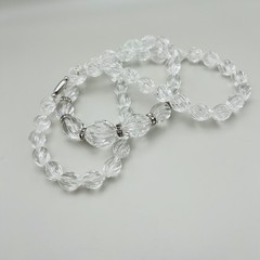 Vintage Bead Necklace Faceted Clear Crystal 30 in Silvertone Rhinestone Stations
