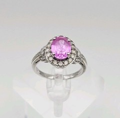 J Holman JH Sterling Silver 1.85ct Pink & White Topaz Halo Ring Size 7
