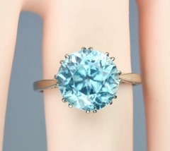 Antique Art Deco 18K Gold 5.4ct Old Cut Blue Zircon Solitaire Engagement Ring 6
