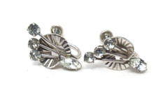 JMS 1/20th 12k GF White Gold ScrewBack Earrings Clear Rhinestones #G4