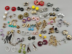 Vintage Clip Earrings Lot of 44 Mix Materials Enamel Lucite Glass Acrylic Stone