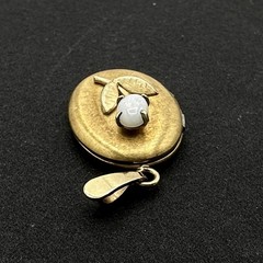 TULIP gold-plated locket – faux opal flower – 1.25″ oval pendant holds 2 photos