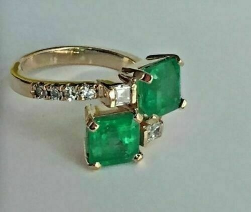 2.30 Ct Natural Emerald Art Deco Antique Vintage Wedding Ring 14K Yellow Gold FN