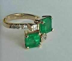 2.30 Ct Natural Emerald Art Deco Antique Vintage Wedding Ring 14K Yellow Gold FN