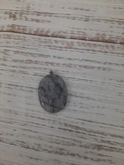 Pendant Natural Stone Grey Black Matrix Base Metal Pin Bail Vintage
