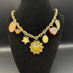 Vintage Brassy-Bronzy Chain Necklace of Mixed Metals: Heart, Bird, Angel Wing