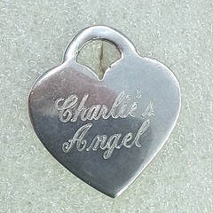 Vintage Engraved Charlie’s Angel Heart Charm 925 Sterling Silver Pendant 1in