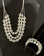 Vintage Coronet Frosted Glass Crystal Faceted Triple Strand Necklace & Bracelet