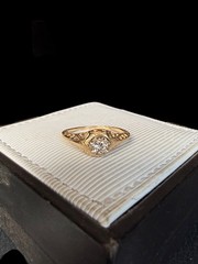 Antique Yellow Gold Old Cut Diamond Filigree Engagement Ring Size: 8