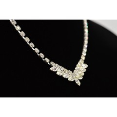 Vintage 19″ Crystal Collar Necklace Silver Rhinestone Marquise Prong NOS 80s 9A
