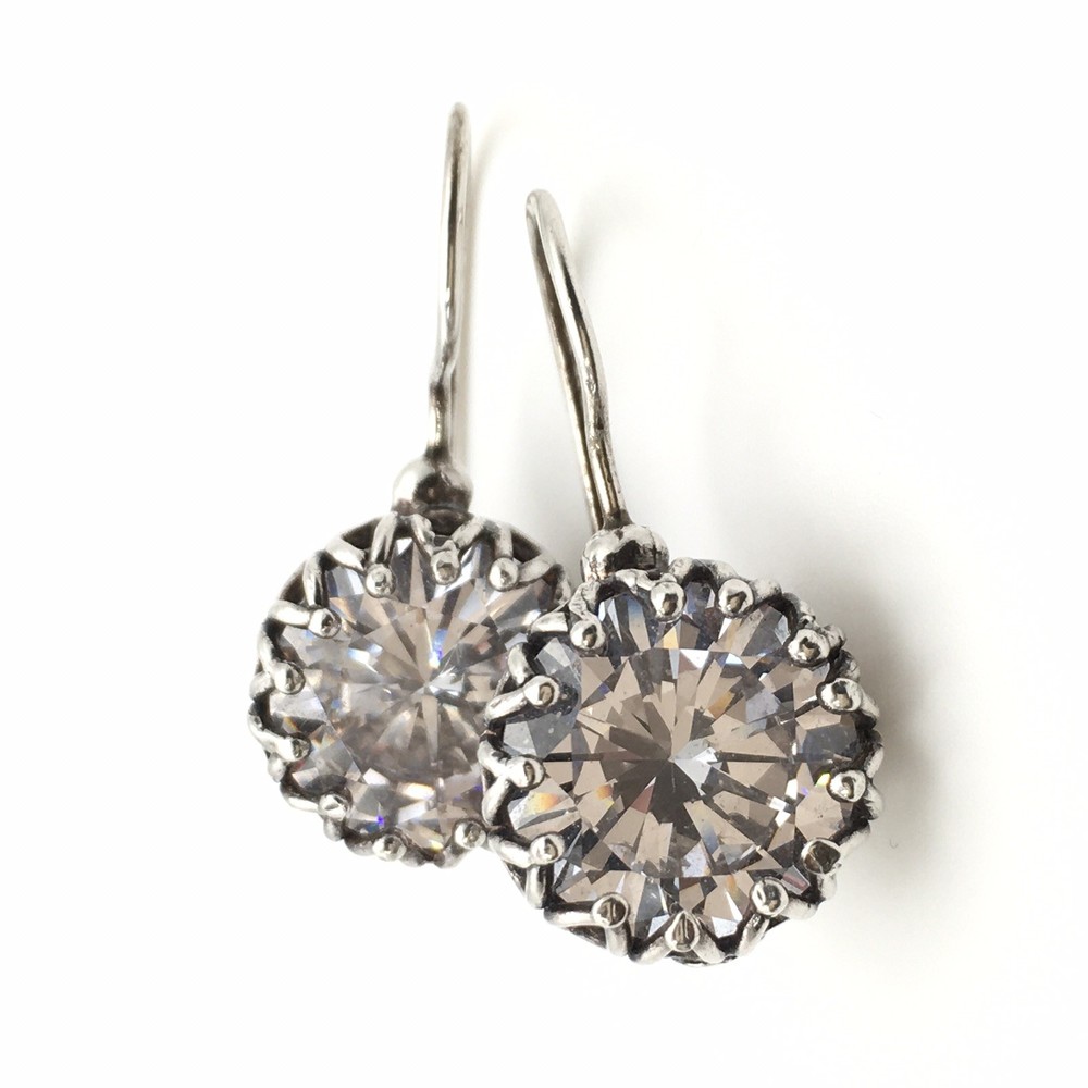 Vintage Sterling Silver Fancy Bezel 14mm CZ Dangle Earrings Marked 925 9g #68