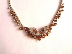 Stunning Vintage Topaz/Amber & Clear AB Rhinestone necklace – Choker Prong Set