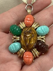 Vintage TARA 5th Ave Egyptian Revival Scarab Parure Necklace Bracelet Earrings
