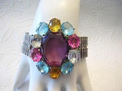 1930’s BOLD PURPLE/ AQUAMARINE & PINK OPEN BACK RHINESTONES Bracelet