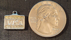 Vintage Sterling Silver JEWELED VISA CARD Charm for a Bracelet, 2.46g, 1/2 in
