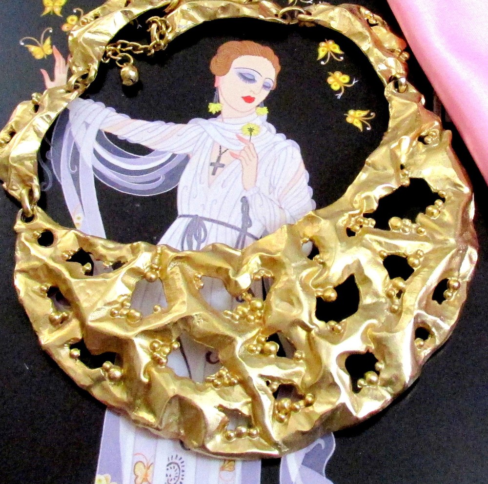 VTG Runway 70s Rare NAPIER Brutalist GP Modernist Bib Necklace “Molten Metal”