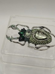 Green Rhinestone And Glass Stag Brooch Unbranded