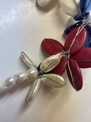 Vintage Stone, Pearl & Glass Floral Beaded Necklace Wire Hand Strung Chunky 19”
