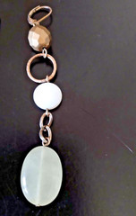 Vtg Brushed Gold & White Cabochon Stone Dangle Leverback Earrings 3.5 in Long
