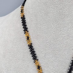 Vintage Yellow Black Beaded Lariat Necklace Handmade 28″