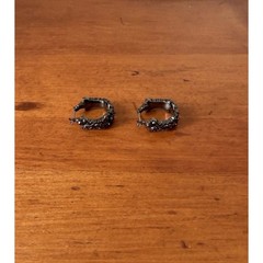 Vintage Gunmetal Barrel Huggie Hoop Earrings Hematite Crystal No Brand