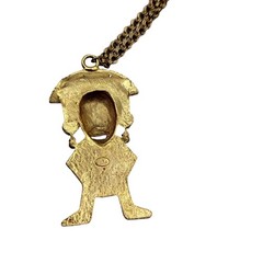 Hobe Statement Pendant Necklace Mayan Inspired 20″ Gold Tone Chain Vintage