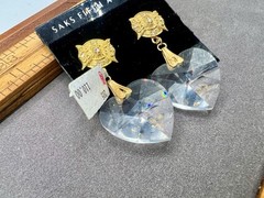 Vtg Gold RO-DO Earrings Crystal Hearts Rhinestones 90s $110 Saks Inventory KN