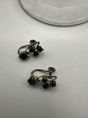 Vintage Sterling Screwback Rainbow Iris Crystal Rhinestone Earrings Antique