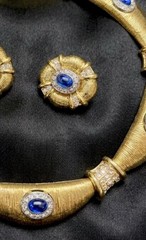 Unsigned Christian Dior Vintage Blue/Clear Crystal Omega Collar Dome Earring Set