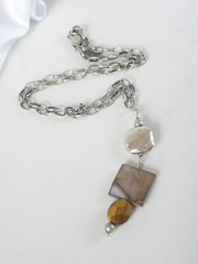 Silpada Sterling Silver 925 Rustic Boho Abalone Rolo Chain Link Necklace