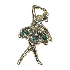 Vintage Gold Tone Green Rhinestone Ballerina Brooch 1 5/8″ Length