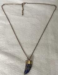 Antique Lapis Lazuli Tibetan Inlay Brass Nepal Horn Necklace Himalayan Long