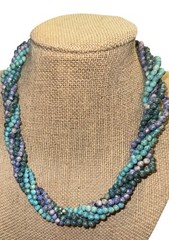 Vintage 80s Blue Green Beaded Twist Necklace Lot Multi Strand No Clasp Statement