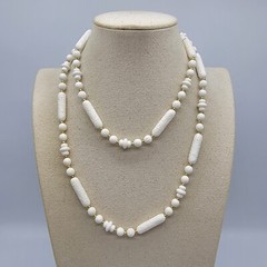 VTG Sarah Coventry Beaded Flapper Necklace White Lightweight Flower Retro 40″