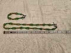 Gorgeous Vintage Necklace And Bracelet Green Glass Beads Sterling Clasps Glows