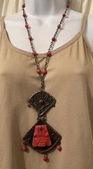 Vtg Mixed Metal Brutalist Onyx Aztec Mayan Signed Casa Luna Pendant Necklace