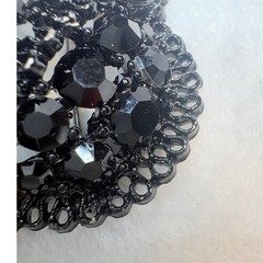 Mid‑Century Black Glass Cluster Brooch • Japanned Cast Metal • 1940s–50s