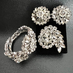 Vintage La Roco Art Deco Clear Crystal Rhinestone Bracelet Earrings Bracelet Set