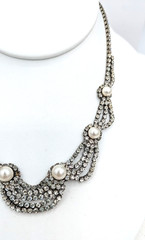 Vintage Rhinestone Necklace Glass Pearl Draped Formal Wedding 14-17in