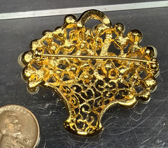 Vintage NAPIER Basket Brooch Gold Tone Filigree Faux Pearl Bouquet Basket Pin