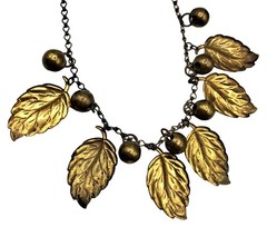 Vintage Brass Leaf Berry Necklace With Adjustable Chain Antique