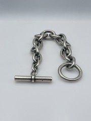 Vintage French Sterling Silver Large Oval Link Chain Toggle Bracelet Hermes