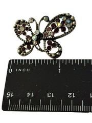 Butterfly Brooch Pin Silver Tone Purple Aurora Borealis Rhinestones Textured VTG