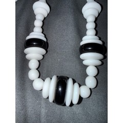 Vintage milk glass Necklace Monochrome Saucer Art Deco Style 24 Inch