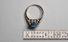 14K Gold Genuine London Blue Topaz & Diamond Accent “AJ 14K” Ring Sz 8 – 4.40 g