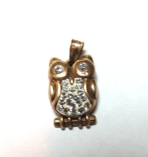 VINTAGE CHARM PENDANT STERLING SILVER OWL WITH STONES 17MM….